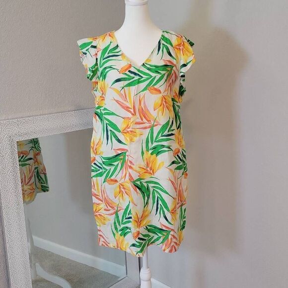 NWT Nicole Miller 100% Linen Tropical Print Dress Size M - Picture 1 of 7